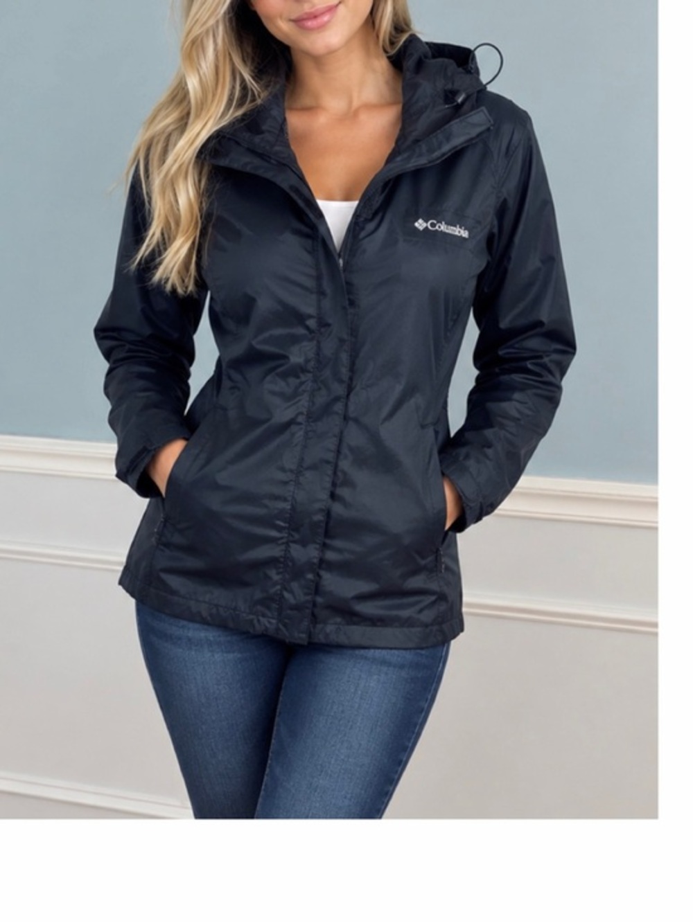 Columbia Omni-Tech Hooded Jacket Windbreaker Rain Coat Fall Spring Pockets sz XL